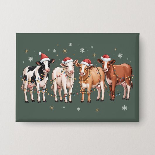 Christmas Cow Lover Gift Funny Holiday Farm 缶バッジ (正面)
