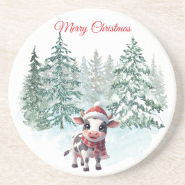 Christmas Cow Sandstone Coaster コースター