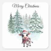 Christmas Cow Sticker スクエアシール (正面)