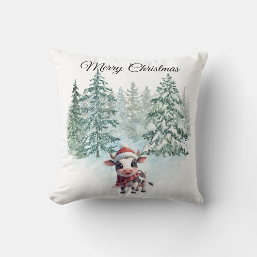Christmas Cow Throw Pillow クッション (正面)