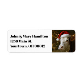 Christmas Cow Wearing a Santa Hat ラベル