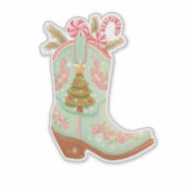 Christmas Cowboy Boot Sticker – Festive Western  シール (正面)