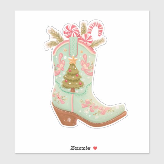 Christmas Cowboy Boot Sticker – Festive Western  シール (シート)