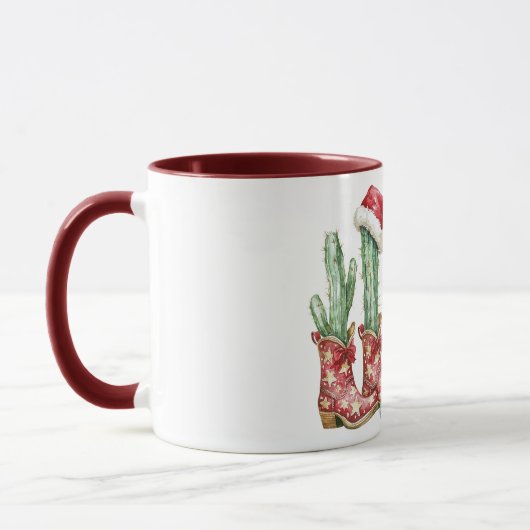 Christmas Cowboy Boots Cactus マグカップ (左)