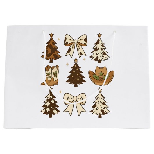 Christmas Cowboy Boots Western Santa Xmas ラージペーパーバッグ (正面)