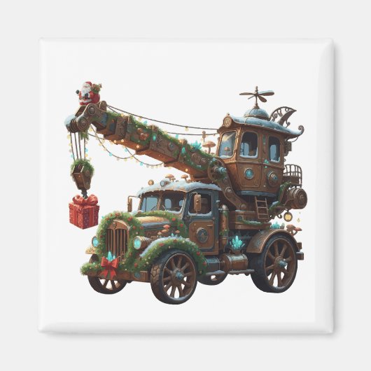 Christmas Crane Truck マグネット (正面)