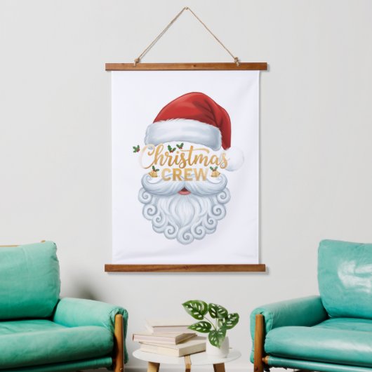 Christmas Crew Santa Head Wall Art Print 吊り下げ型タペストリー (リビング)