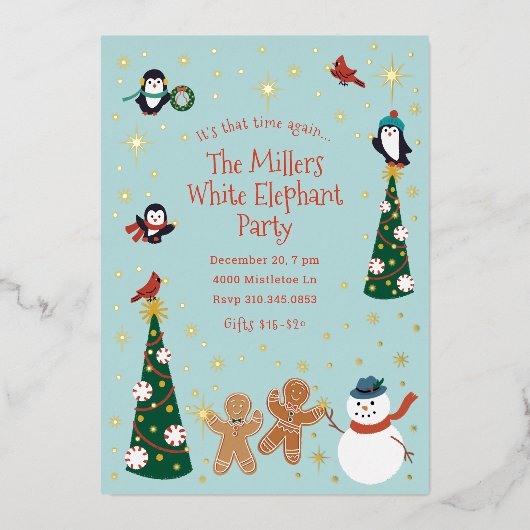 Christmas Critters Holiday Party 箔招待状 (正面)