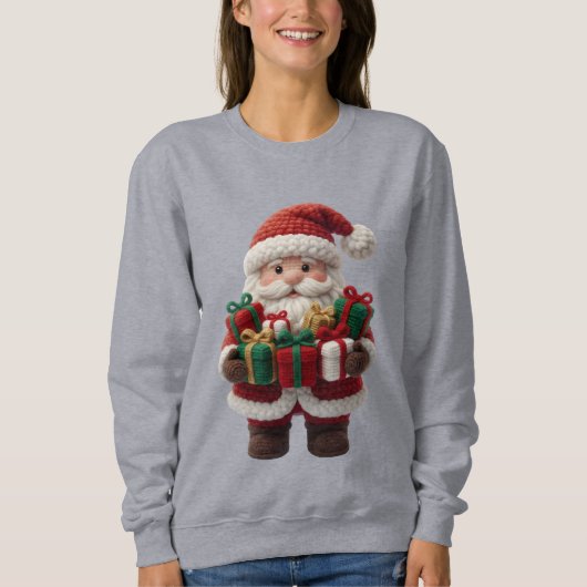 Christmas Crochet Santa Women’s Sweatshirt – Cute  スウェットシャツ (正面)