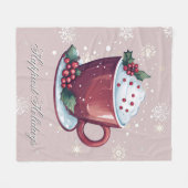 Christmas Cup of Hot Chocolate | Blush Pink フリースブランケット (正面(横))