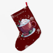 Christmas Cup of Hot Chocolate Red Personalized ラージクリスマスストッキング (裏面 (吊り時))