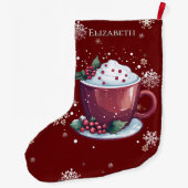 Christmas Cup of Hot Chocolate Red Personalized ラージクリスマスストッキング (裏面)