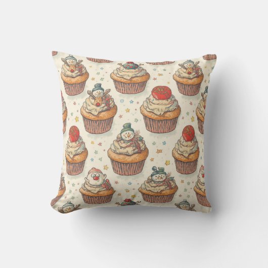 Christmas Cupcake Party Pattern | Cute Desserts クッション (正面)
