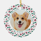 Christmas Custom Pet Photo Festive Paw Prints Dog  セラミックオーナメント (正面)