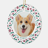 Christmas Custom Pet Photo Festive Paw Prints Dog  セラミックオーナメント (左)