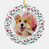 Christmas Custom Pet Photo Festive Paw Prints Dog  セラミックオーナメント (裏面)