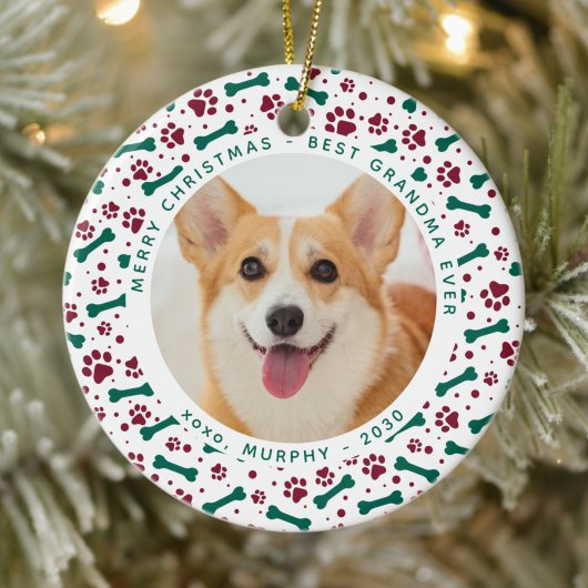 Christmas Custom Pet Photo Festive Paw Prints Dog  セラミックオーナメント