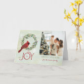 Christmas Custom Photo Cardinal in Wreath カード (黄色い花)