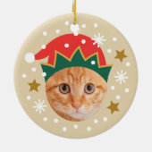 Christmas Custom Photo Cute Santa Elf Funny Beige セラミックオーナメント (裏面)