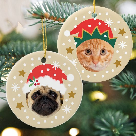 Christmas Custom Photo Cute Santa Elf Funny Beige セラミックオーナメント