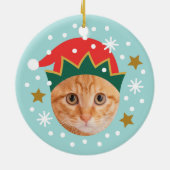 Christmas Custom Photo Cute Santa Elf Funny Blue セラミックオーナメント (裏面)