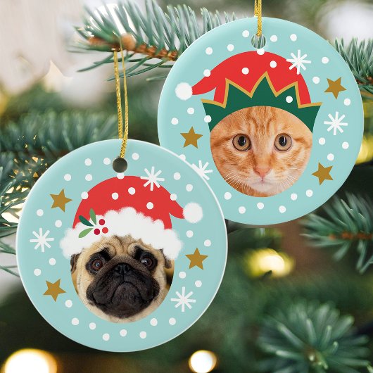 Christmas Custom Photo Cute Santa Elf Funny Blue セラミックオーナメント