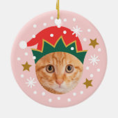 Christmas Custom Photo Cute Santa Elf Funny Pink セラミックオーナメント (裏面)