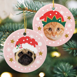 Christmas Custom Photo Cute Santa Elf Funny Pink セラミックオーナメント