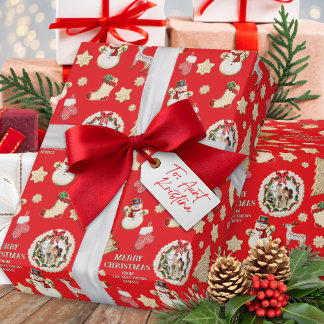 Christmas Custom Photo & From Name Cookie ラッピングペーパー