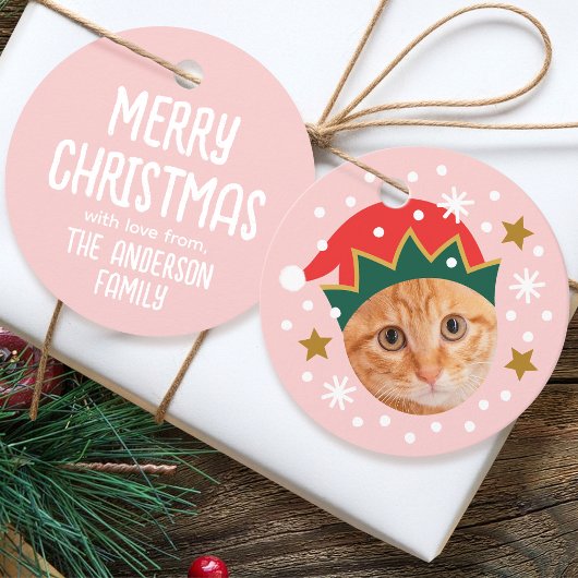 Christmas Custom Photo Name Funny Elf Pink Gift フェイバータグ