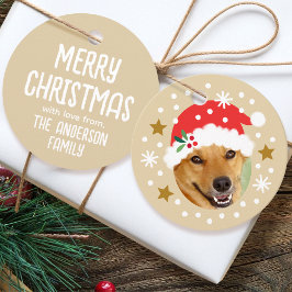 Christmas Custom Photo Name Funny Santa Beige Gift フェイバータグ