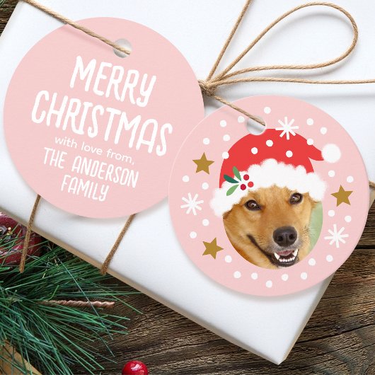 Christmas Custom Photo Name Funny Santa Pink Gift フェイバータグ