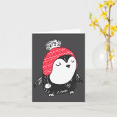 Christmas Cute Baby Penguin Wearing Winter Hat W_e カード (黄色い花)