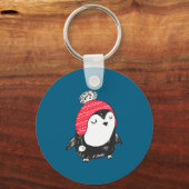 Christmas Cute Baby Penguin Wearing Winter Hat W_e キーホルダー (正面)