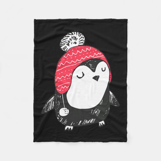 Christmas Cute Baby Penguin Wearing Winter Hat W_e フリースブランケット (正面)