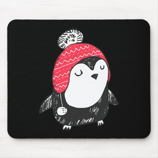 Christmas Cute Baby Penguin Wearing Winter Hat W_e マウスパッド (正面)