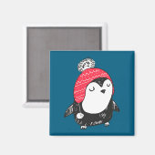Christmas Cute Baby Penguin Wearing Winter Hat W_e マグネット (正面/裏面)