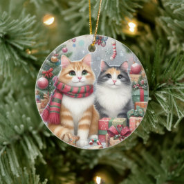 Christmas cute cats セラミックオーナメント