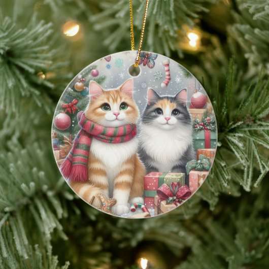 Christmas cute cats セラミックオーナメント (ツリー)
