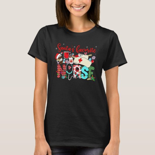 Christmas Cute Favorite Nurse Stethoscope Leopard Tシャツ (正面)
