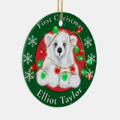 Christmas cute polar bear cub red green lights セラミックオーナメント (右)