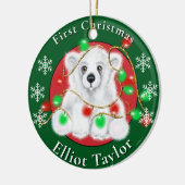 Christmas cute polar bear cub red green lights セラミックオーナメント (左)