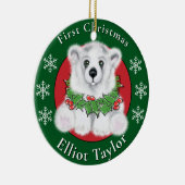 Christmas cute polar bear cub, Santa bear cub  セラミックオーナメント (右)