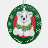 Christmas cute polar bear cub, Santa bear cub  セラミックオーナメント (左)