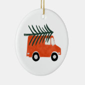 Christmas Cute Red Pickup with Tree セラミックオーナメント (右)