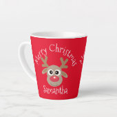 Christmas Cute Reindeer Cartoon Red カフェラテマグ (左アングル)