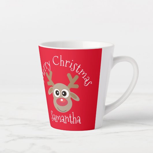 Christmas Cute Reindeer Cartoon Red カフェラテマグ (右)