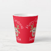 Christmas Cute Reindeer Cartoon Red カフェラテマグ (正面)
