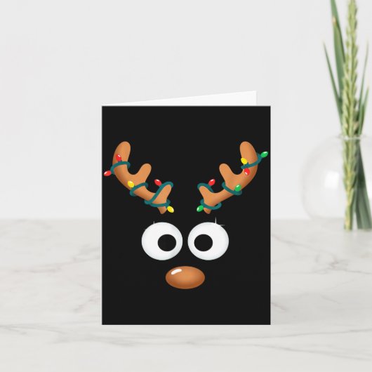 Christmas Cute Reindeer Face Antlers Wrapped In Li カード (正面)