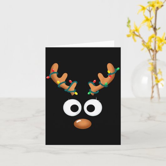 Christmas Cute Reindeer Face Antlers Wrapped In Li カード (黄色い花)